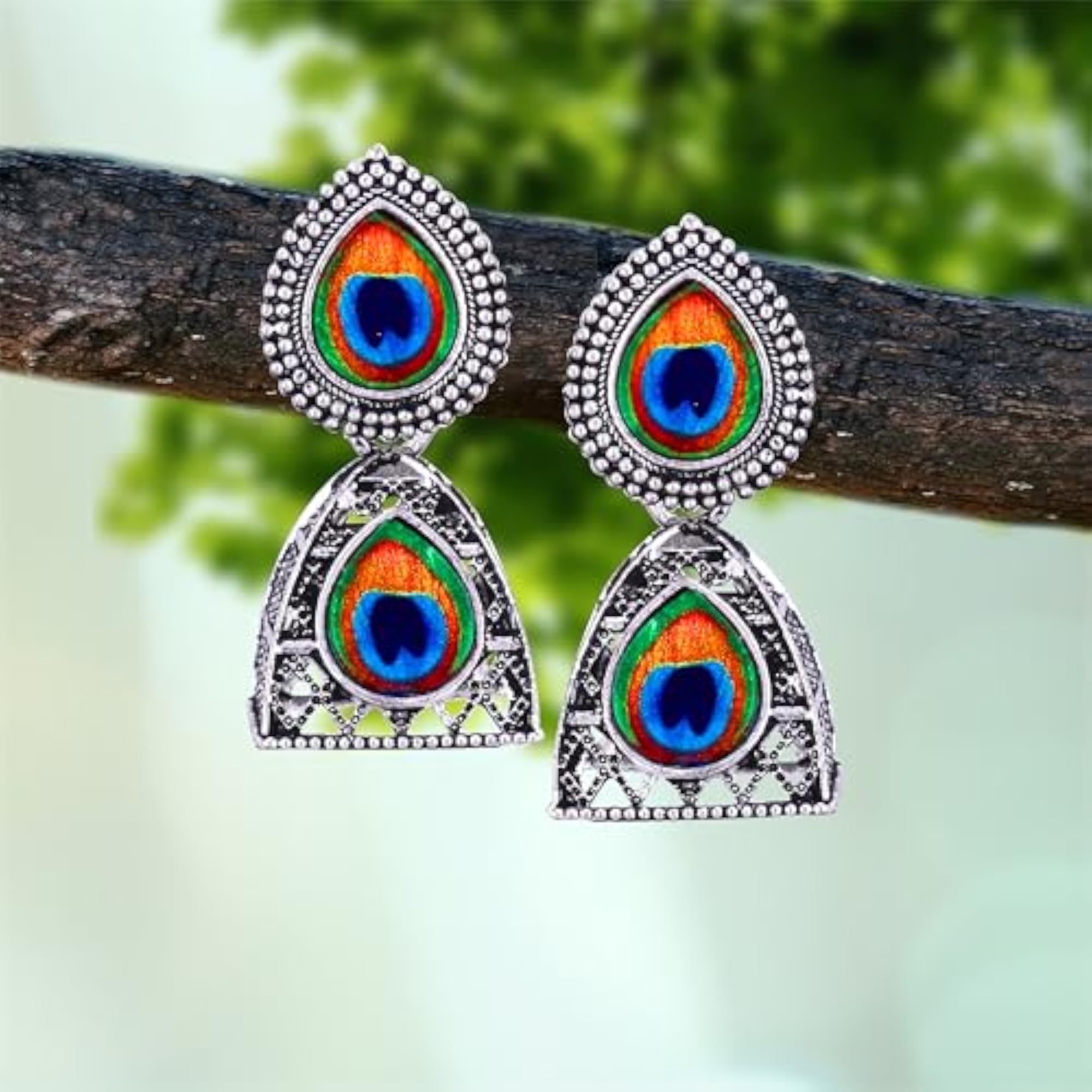 Women's Oxidised Silver Chandbali Jhumka Earrings with Pearl Accents